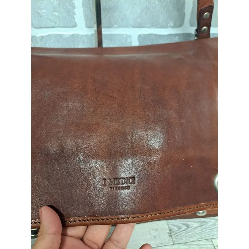 I Medici Italian Leather 2-Way Briefcase Shoulder Bag Medium Brown Made in Italy